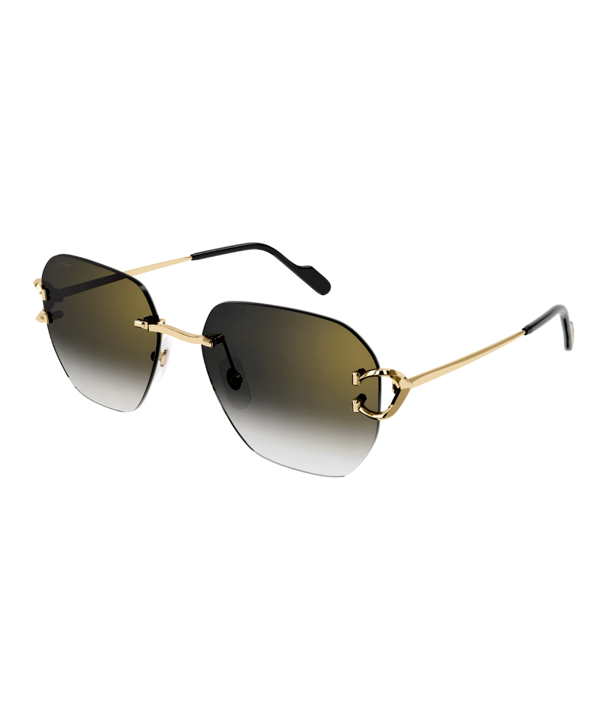 Cartier Décor C CT0394S rimless square sunglasses in Gold-Grey, three-quarter view