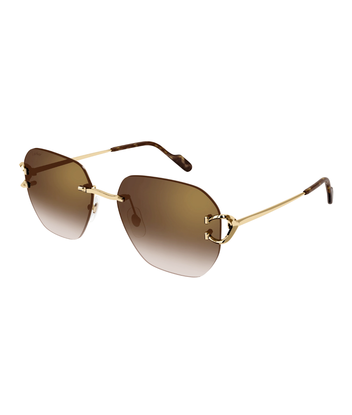 Cartier Décor C CT0394S rimless square sunglasses in Gold-Brown, three-quarter view