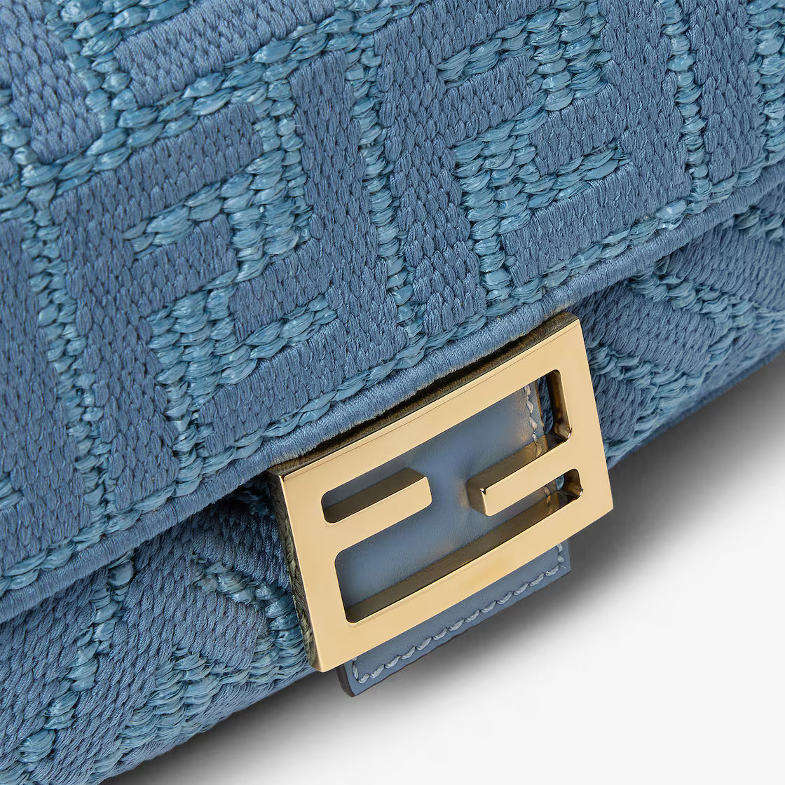 Blue Woven Raffia-Effect bag With FF Embroidery
