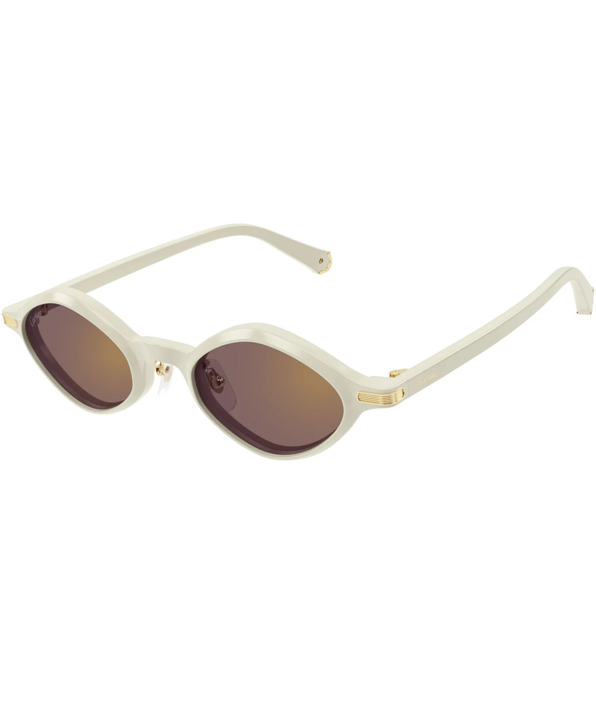 Cartier Godron CT0540S geometric sunglasses in Ivory-Violet, three-quarter view
