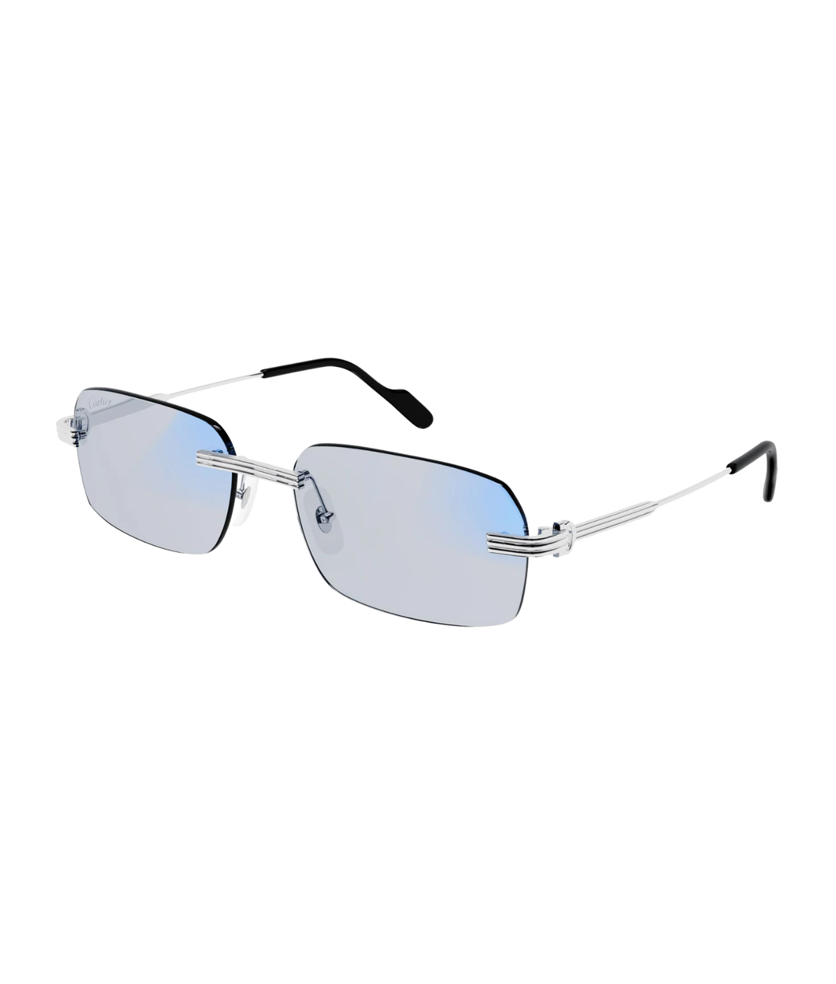 Cartier C de Cartier CT0271S rimless rectangle sunglasses in Blue-Beyond Blue, three-quarter view