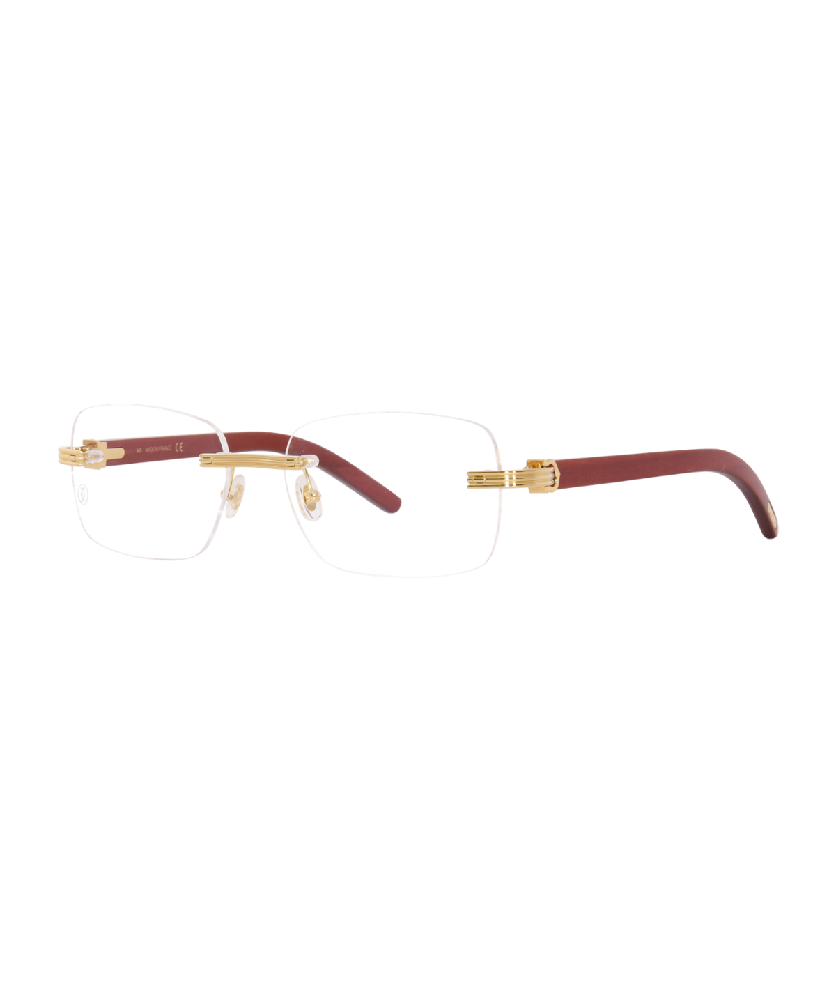 Cartier C de Cartier CT0286O rimless rectangle eyeglasses in Gold-Burgundy, three-quarter view