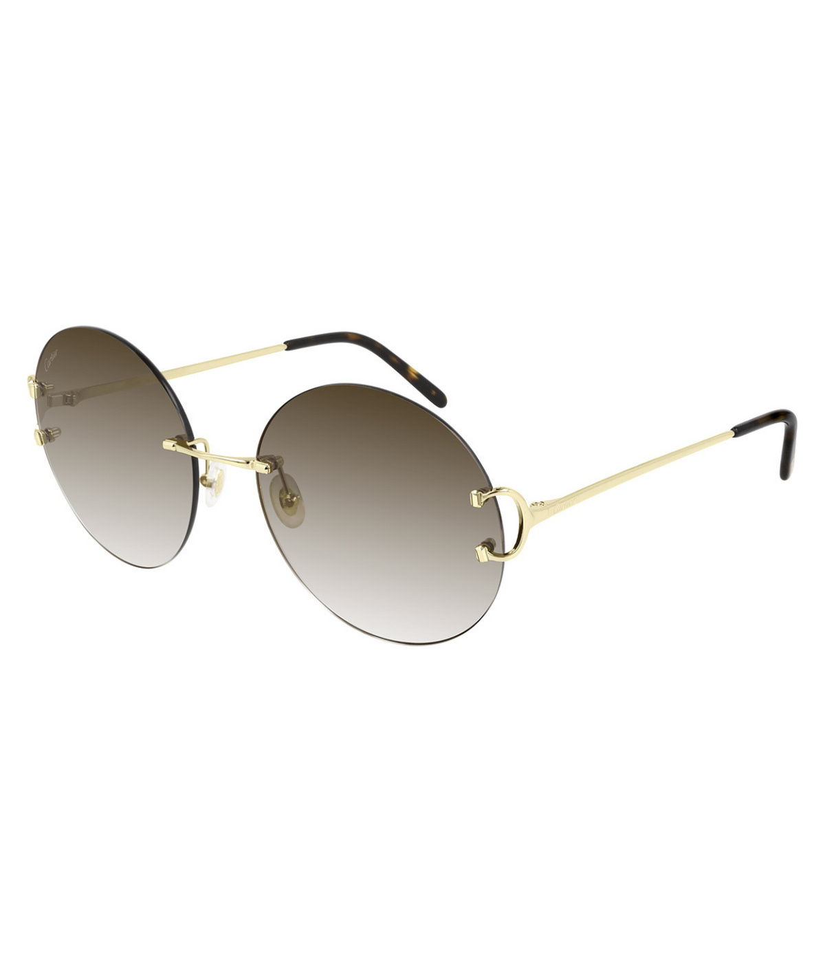 Cartier Décor C CT0036RS rimless round sunglasses in Gold-Brown, three-quarter view