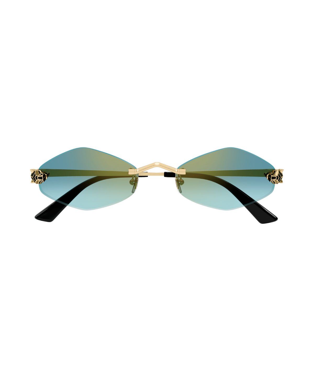 Cartier Panthère CT0433S rimless geometric sunglasses in Gold-Green, front view