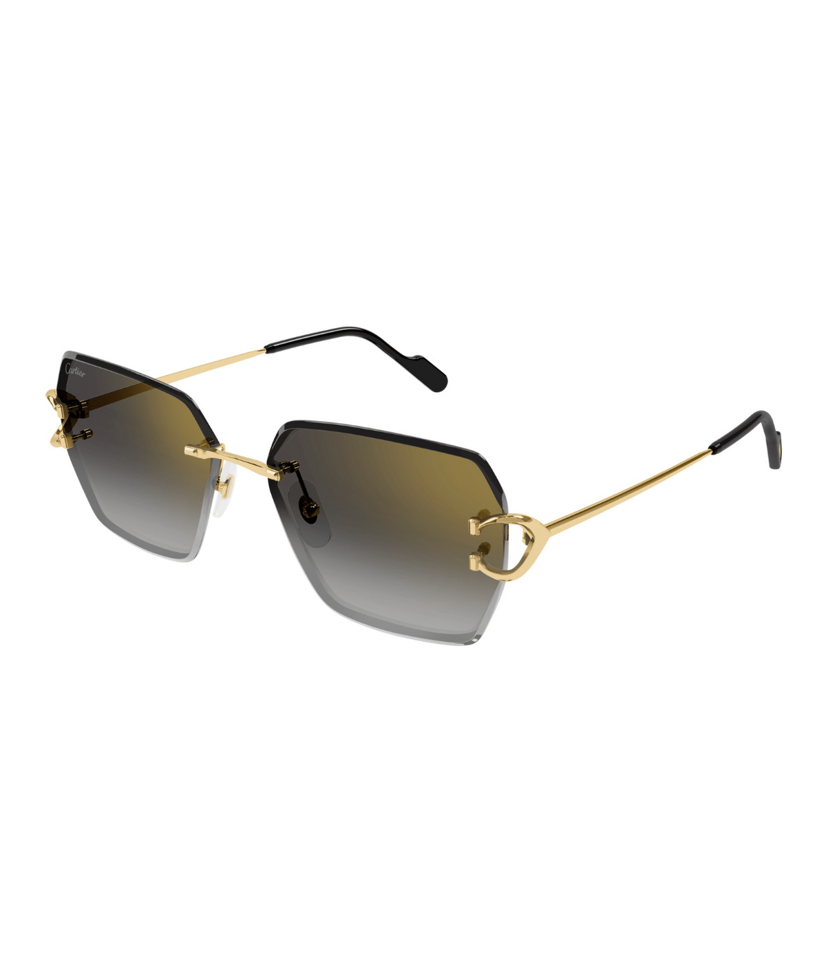 Cartier Décor C CT0466S rimless square sunglasses in Gold-Grey, three-quarter view