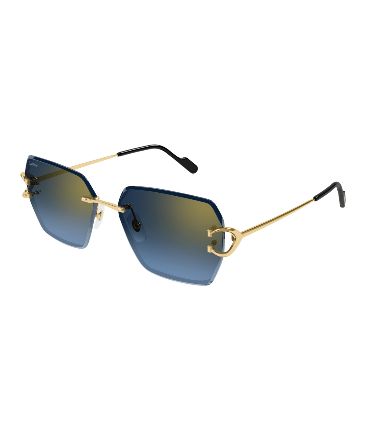 Cartier Décor C CT0466S rimless square sunglasses in Gold-Blue, three-quarter view