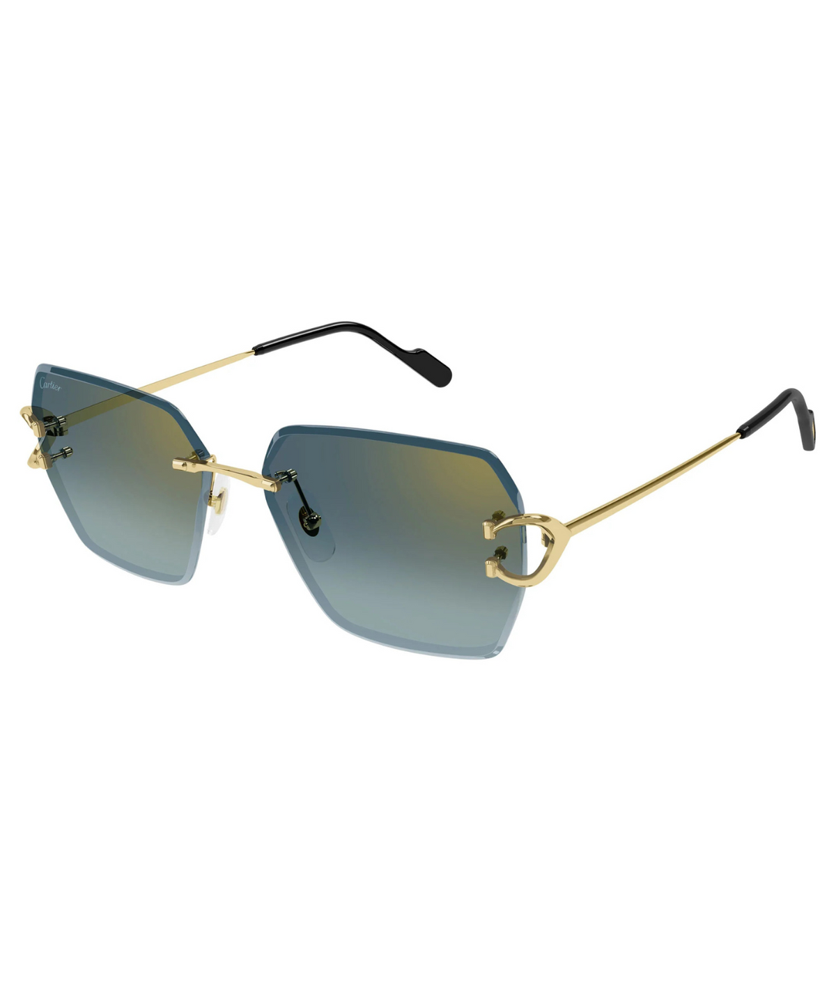 Cartier Décor C CT0466S rimless square sunglasses in Gold-Green, three-quarter view
