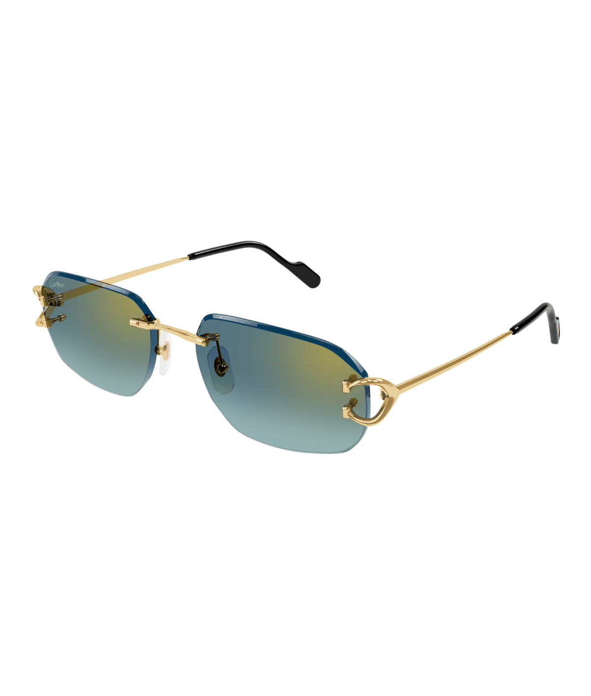 Cartier Décor C CT0468S rimless square sunglasses in Gold-Green, three-quarter view