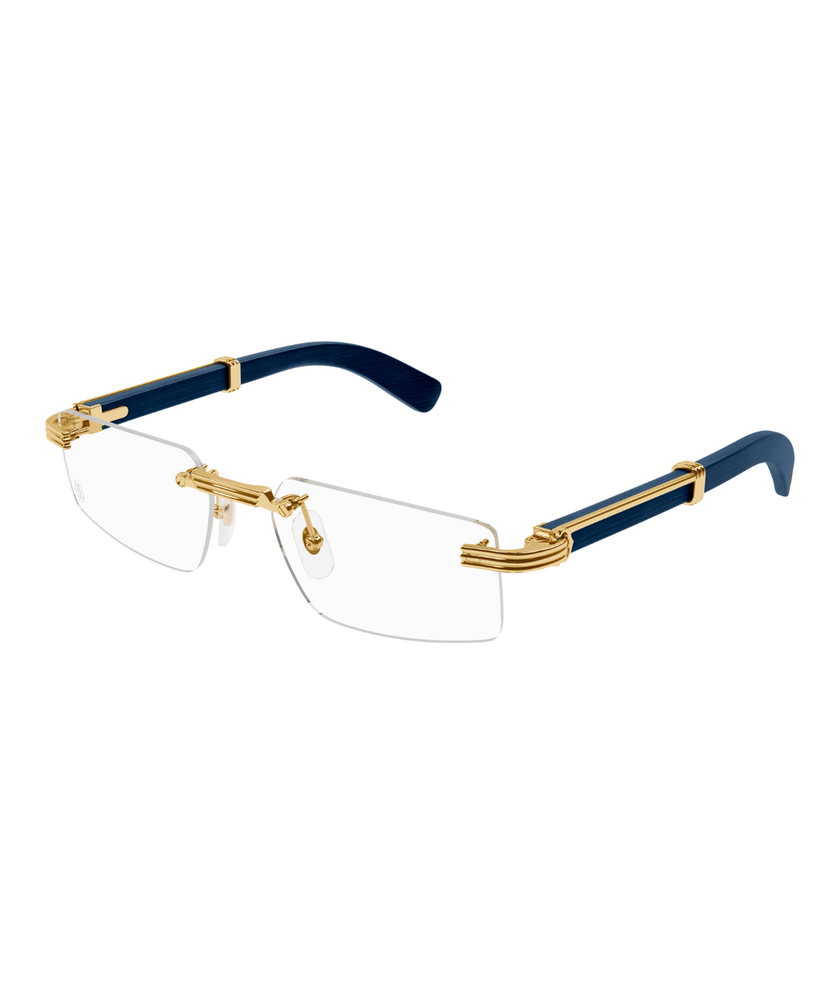 Cartier Première CT0485O rimless rectangle eyeglasses in Gold, three-quarter view