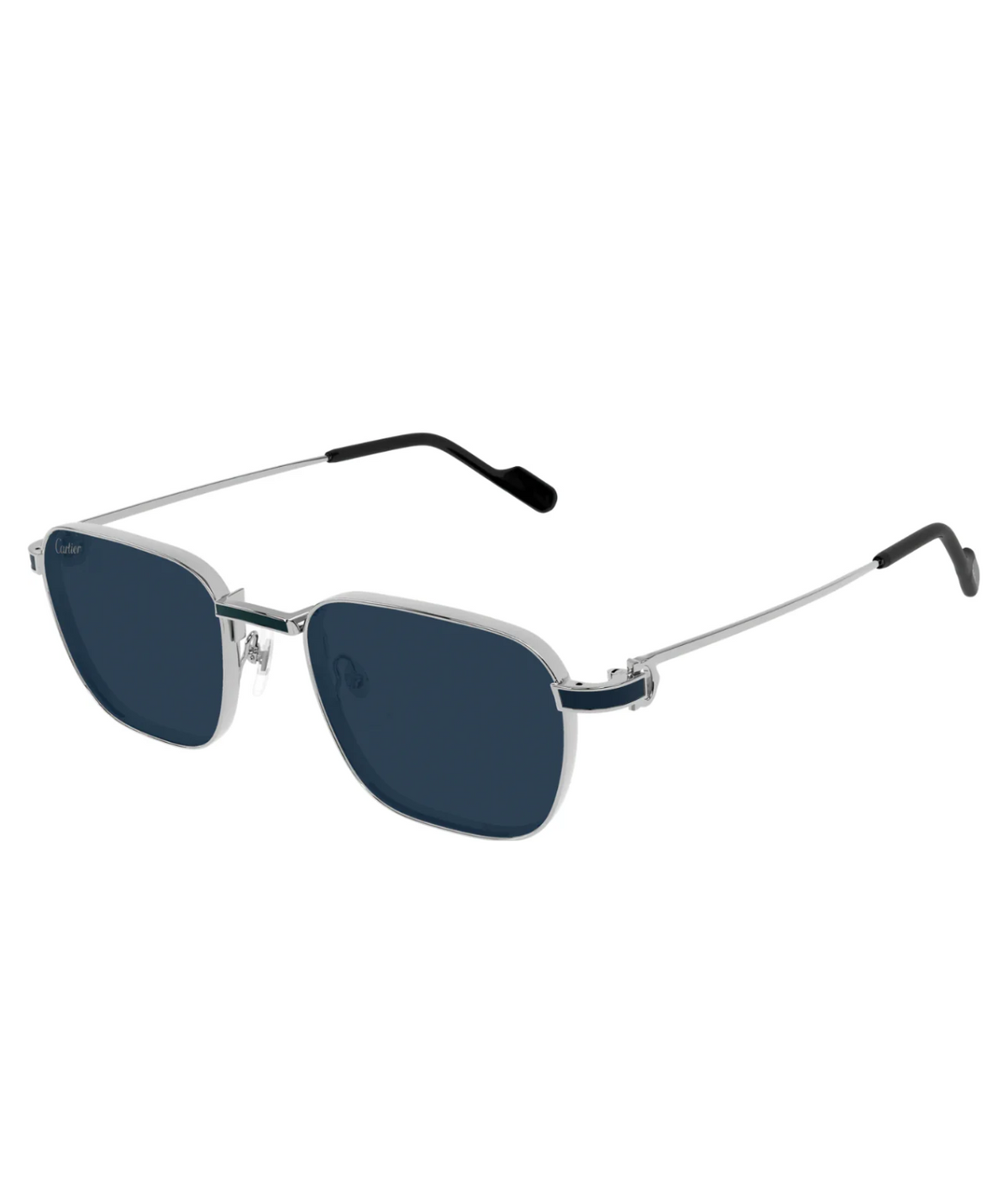 Cartier C de Cartier CT0497S square sunglasses in Shiny Silver-Blue, three-quarter view