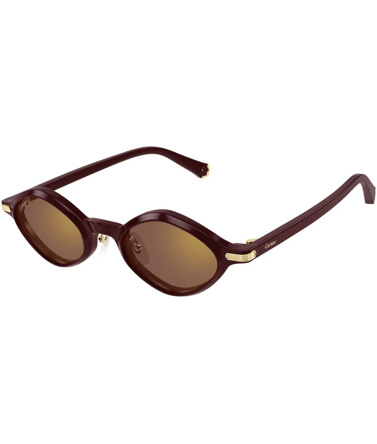 Cartier Godron CT0540S geometric sunglasses in Burgundy-Pink, three-quarter view