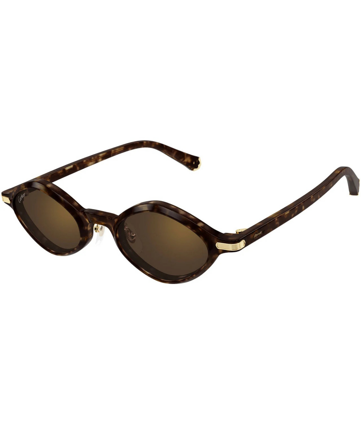 Cartier Godron CT0540S geometric sunglasses in Havana-Brown, three-quarter view