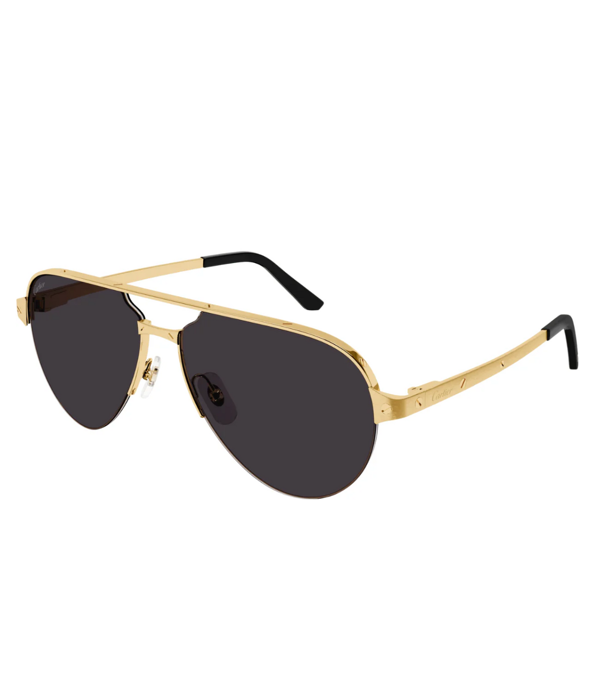 Cartier Santos CT0386S aviator sunglasses in Gold-Grey, three-quarter view