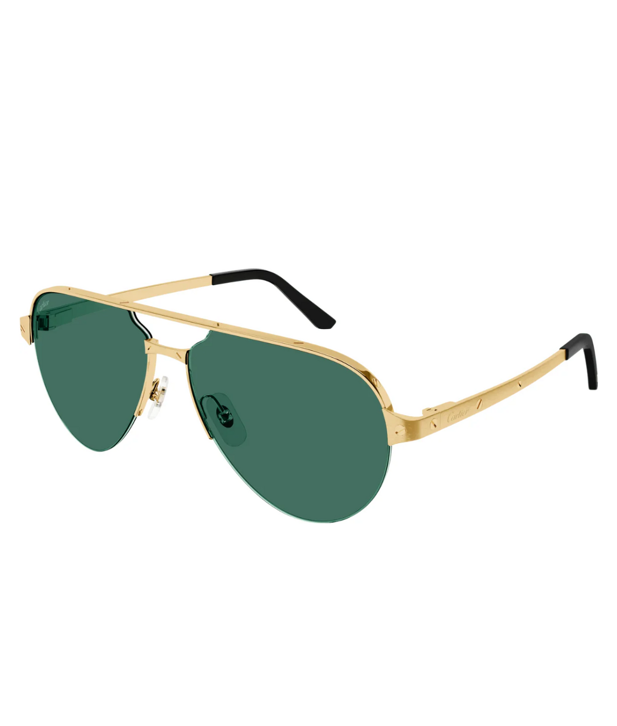 Cartier Santos CT0386S aviator sunglasses in Gold-Green, three-quarter view