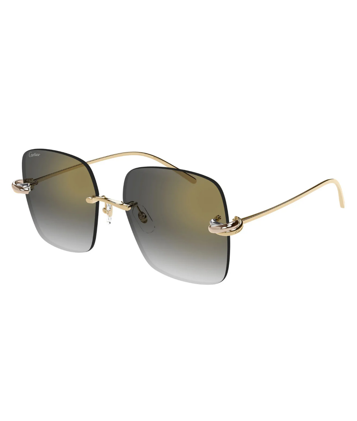 Cartier Trinity CT0508S rimless square sunglasses in Gold-Grey, three-quarter view