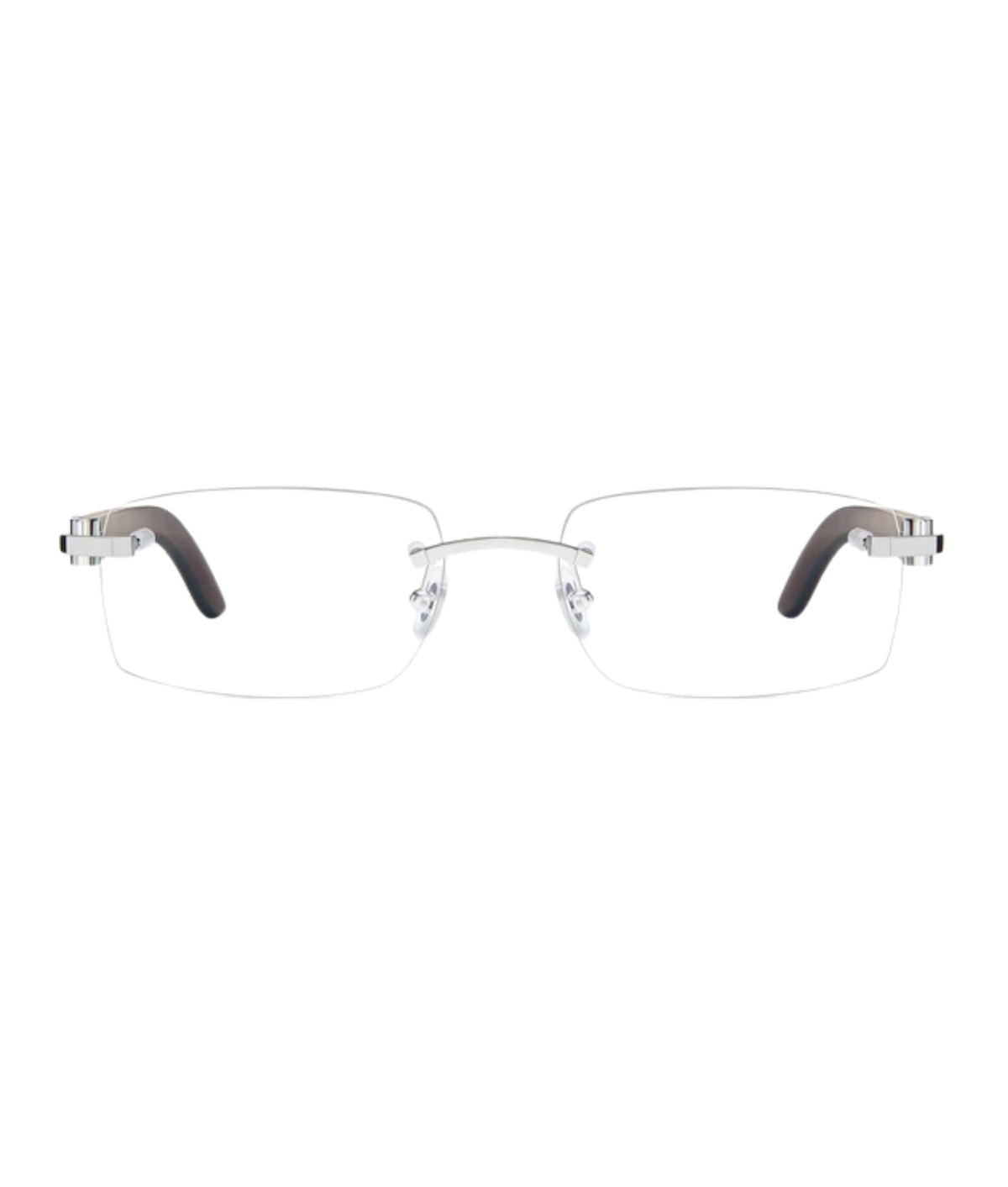 Cartier Décor C CT0052O rimless rectangle eyeglasses in Silver Brown, front view