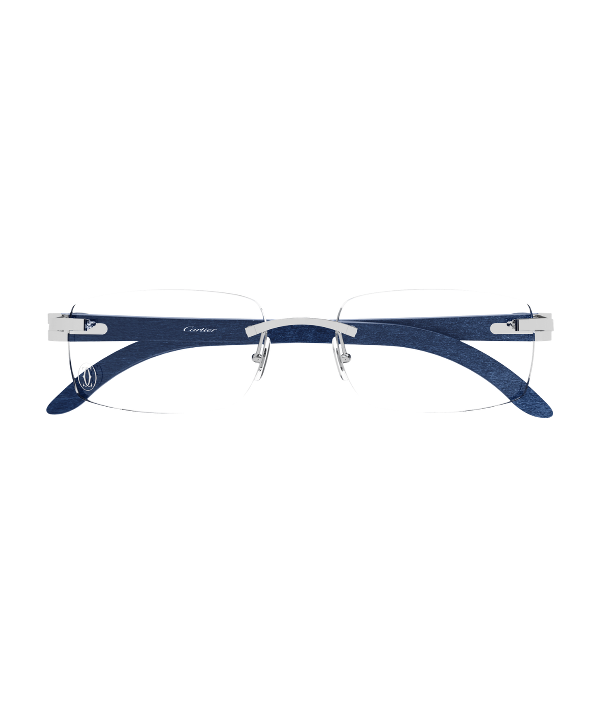 Cartier Décor C CT0052O rimless rectangle eyeglasses in Shiny Silver-Blue, front view