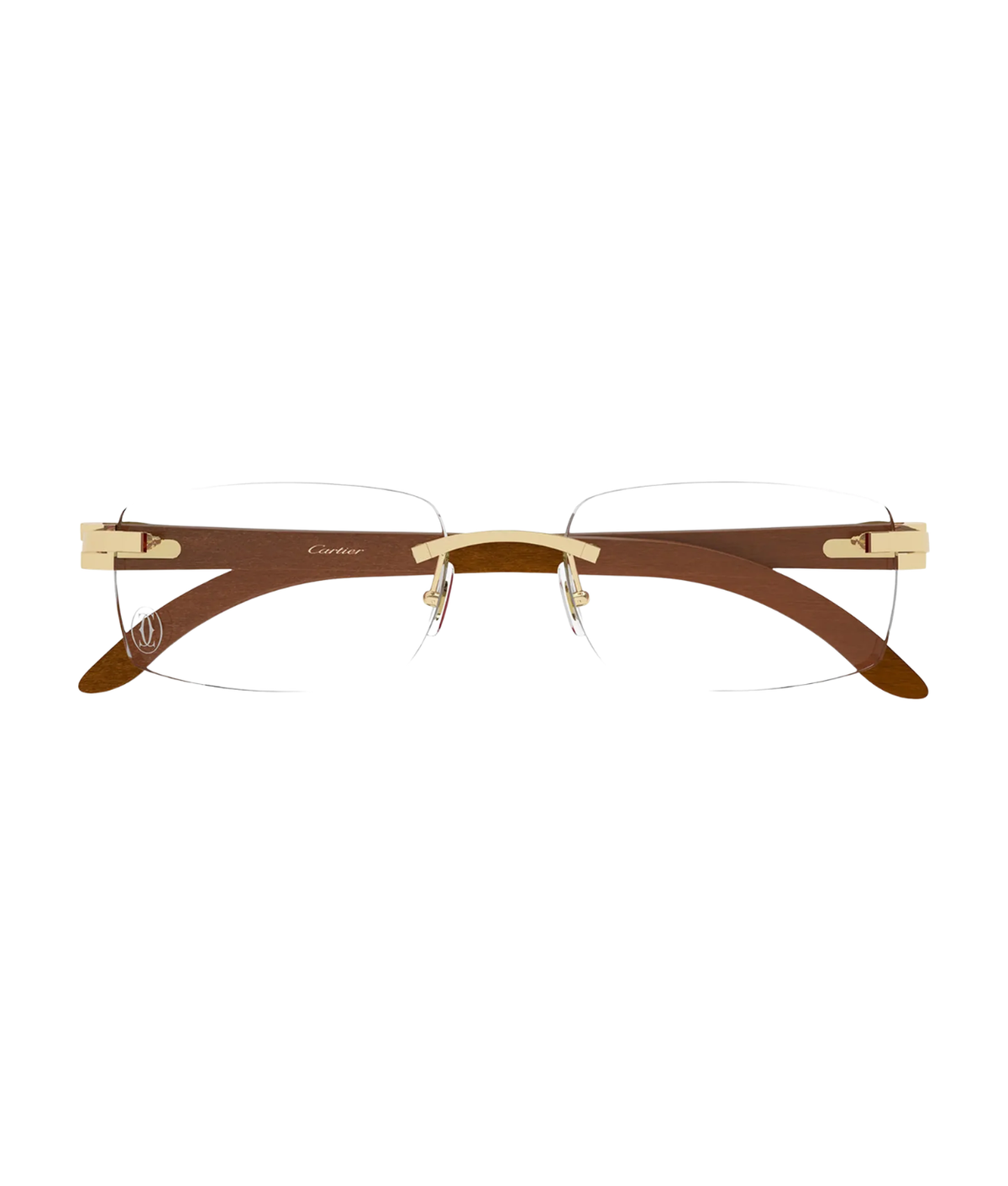 Cartier Décor C CT0052O rimless rectangle eyeglasses in Gold-Brown-Transparent, front view