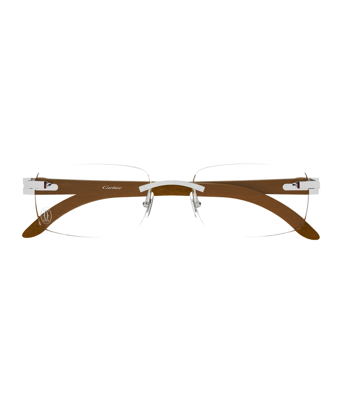 Cartier Décor C CT0052O rimless rectangle eyeglasses in Silver-Brown-Transparent, front view
