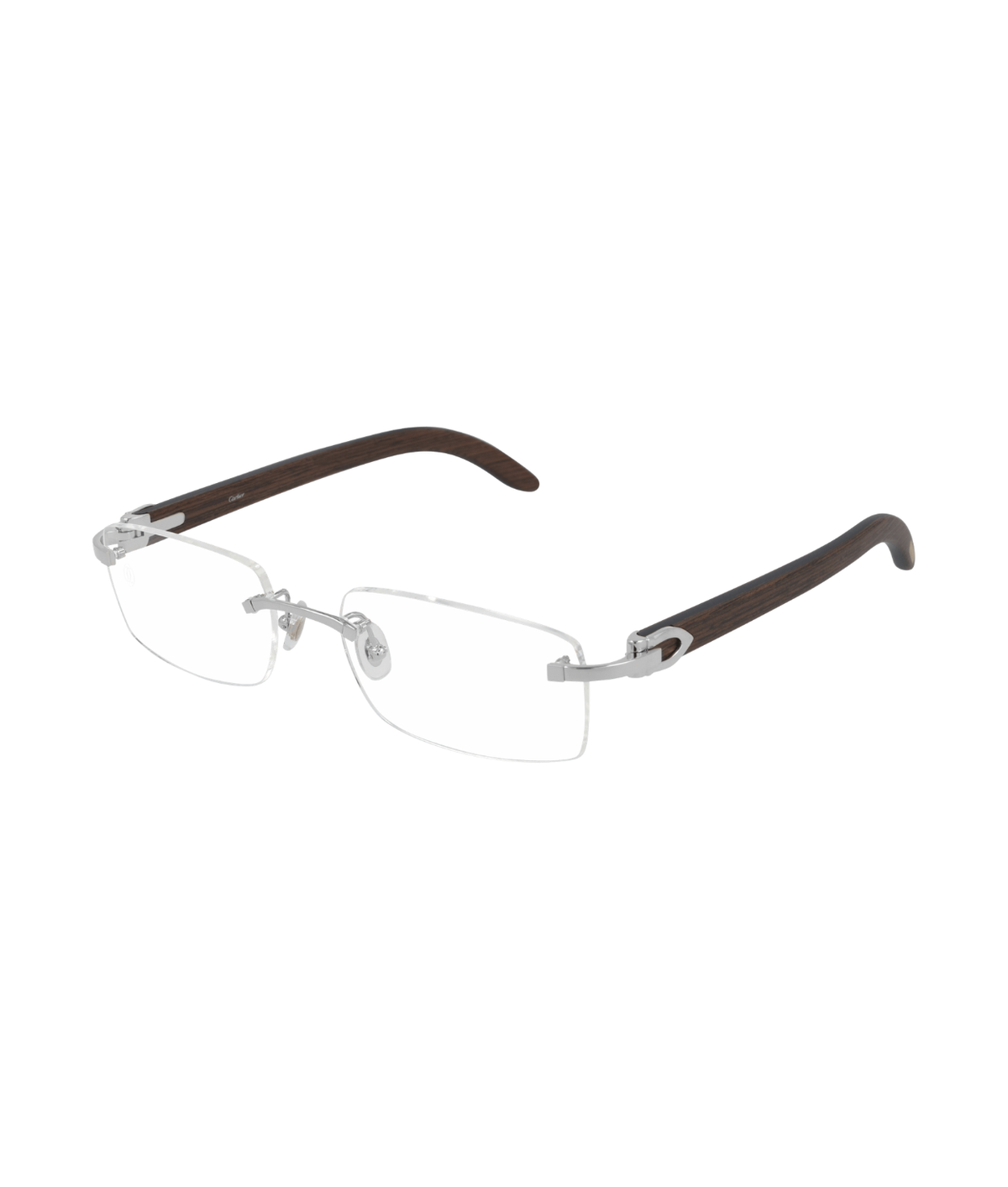 Cartier Décor C CT0052O rimless rectangle eyeglasses in Silver Brown, three-quarter view