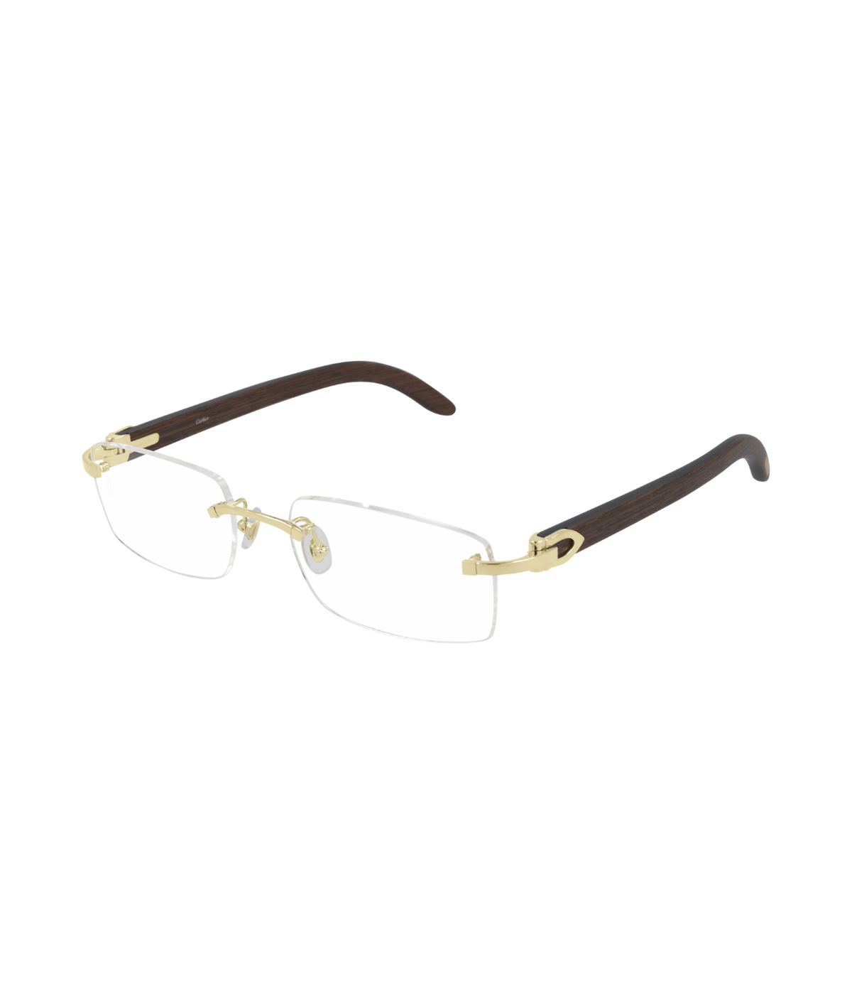 Cartier Décor C CT0052O rimless rectangle eyeglasses in Gold Brown, three-quarter view