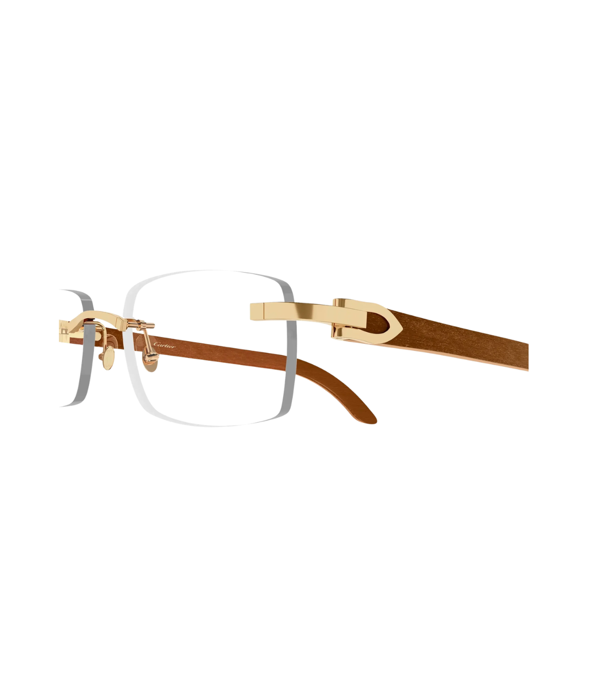 Cartier Décor C CT0052O rimless rectangle eyeglasses in Gold-Brown-Transparent, side view