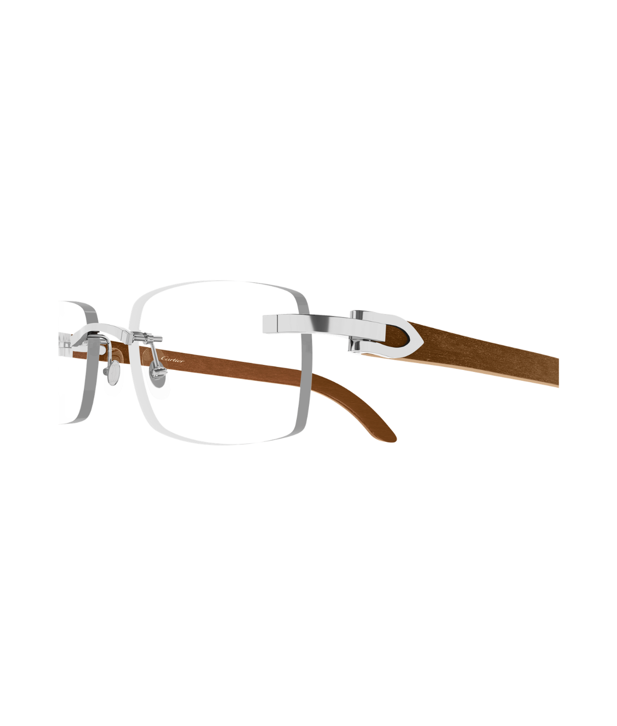 Cartier Décor C CT0052O rimless rectangle eyeglasses in Silver-Brown-Transparent, side view
