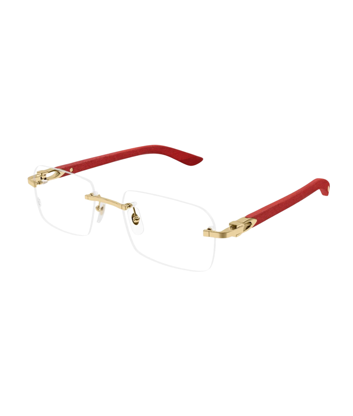 Cartier Décor C CT0453O rimless rectangle eyeglasses in Gold-Red, three-quarter view