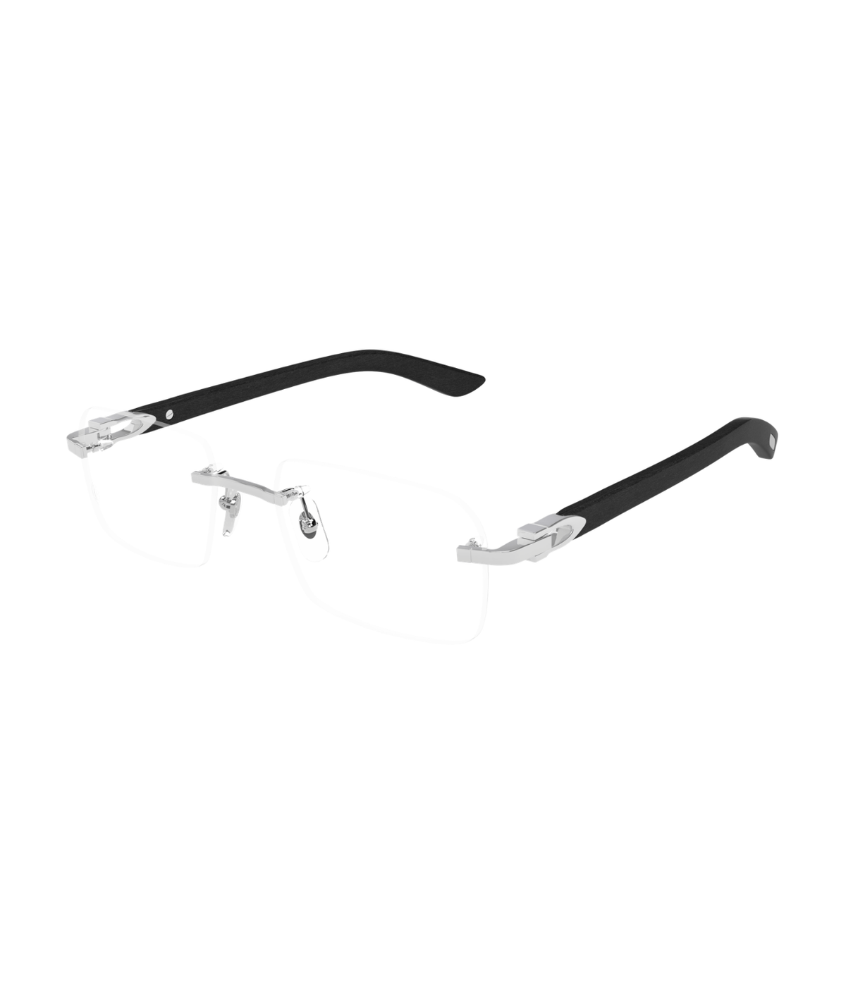 Cartier Décor C CT0453O rimless rectangle eyeglasses in Silver-Black, three-quarter view