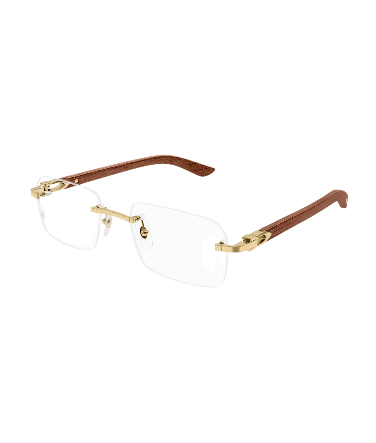 Cartier Décor C CT0453O rimless rectangle eyeglasses in Gold Brown, three-quarter view