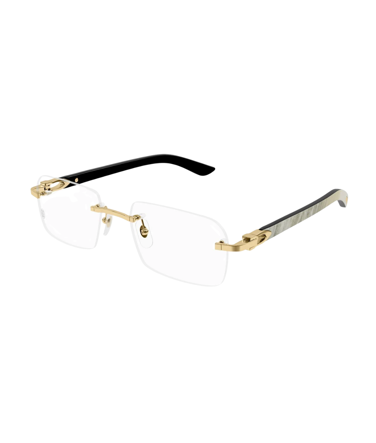 Cartier Décor C CT0453O rimless rectangle eyeglasses in Gold White, three-quarter view