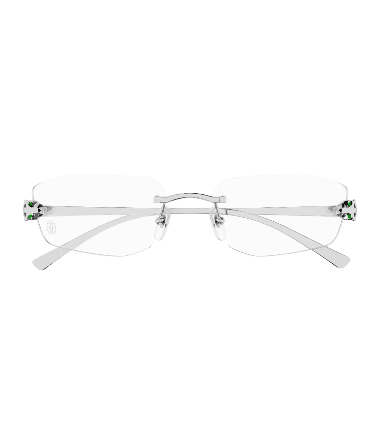 Cartier Panthère CT0494O rimless rectangle eyeglasses in Shiny Silver-Transparent, front view