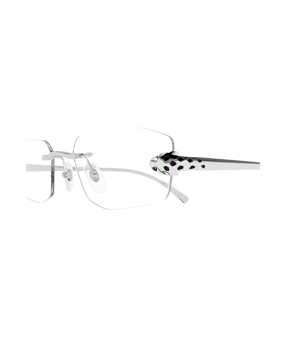 Cartier Panthère CT0494O rimless rectangle eyeglasses in Shiny Silver-Transparent, side view