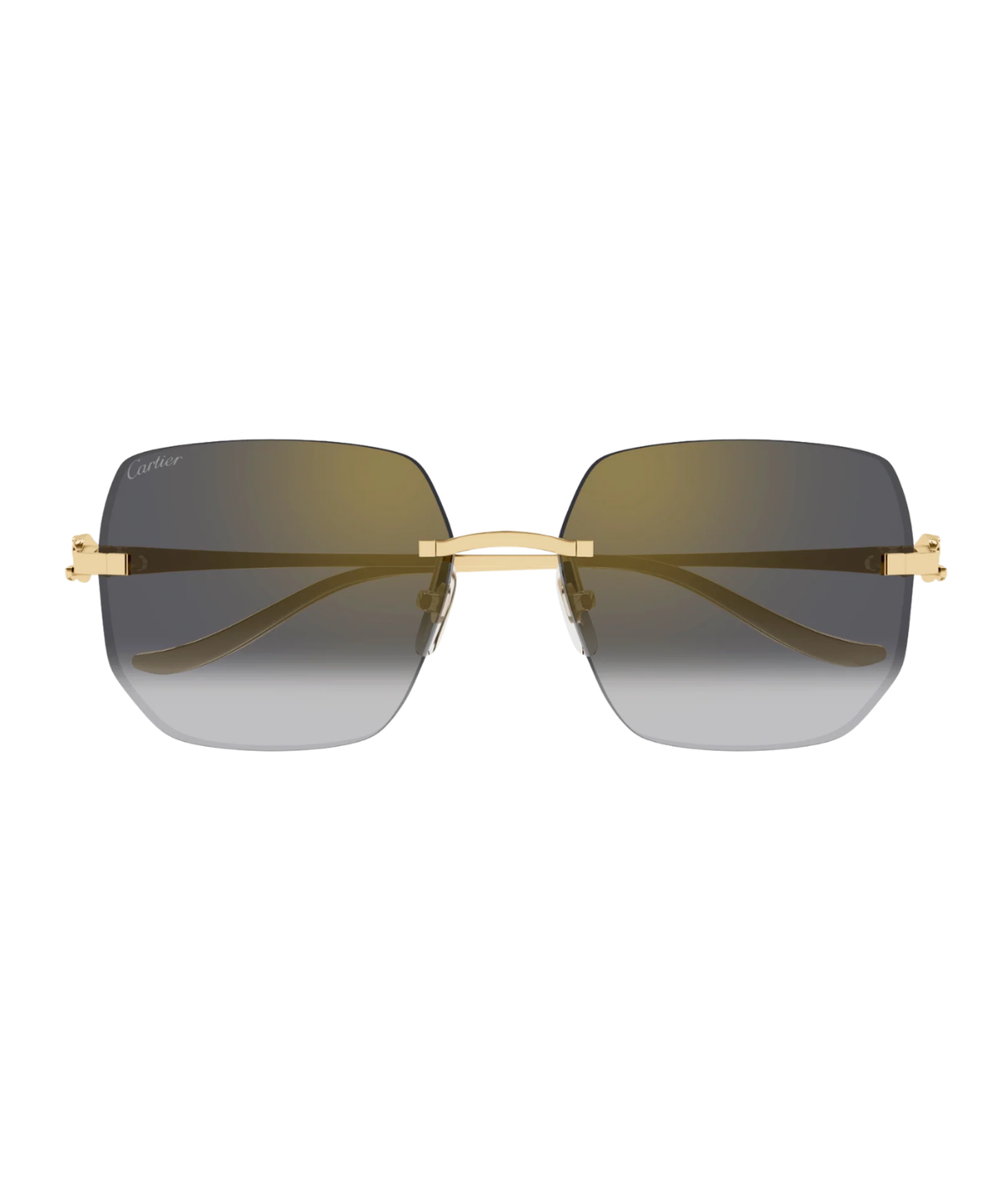 Cartier Panthère CT0549S rimless rectangle sunglasses in Gold-Grey, front view