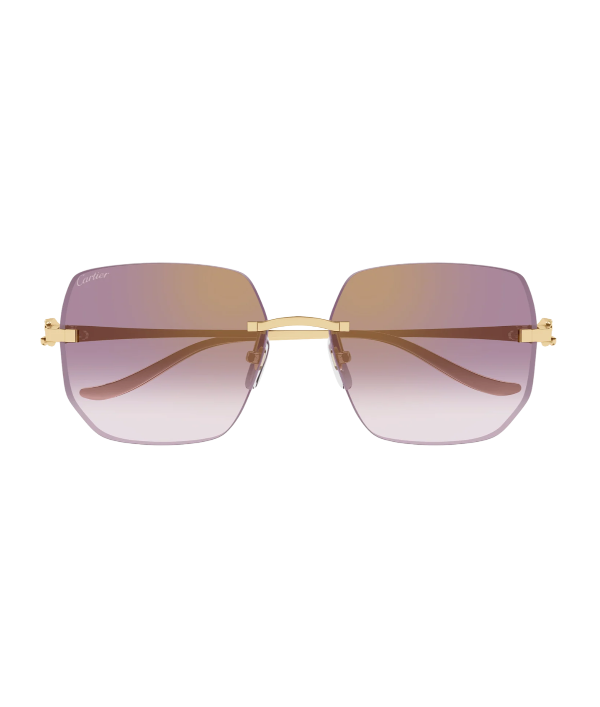 Cartier Panthère CT0549S rimless rectangle sunglasses in Gold-Violet, front view