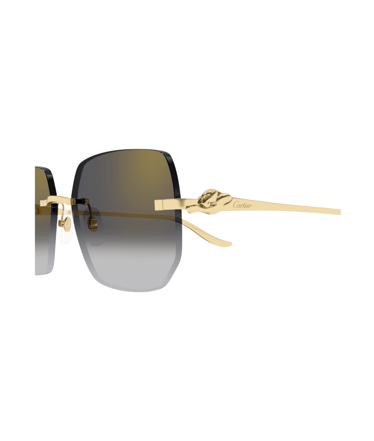 Cartier Panthère CT0549S rimless rectangle sunglasses in Gold-Grey, side view