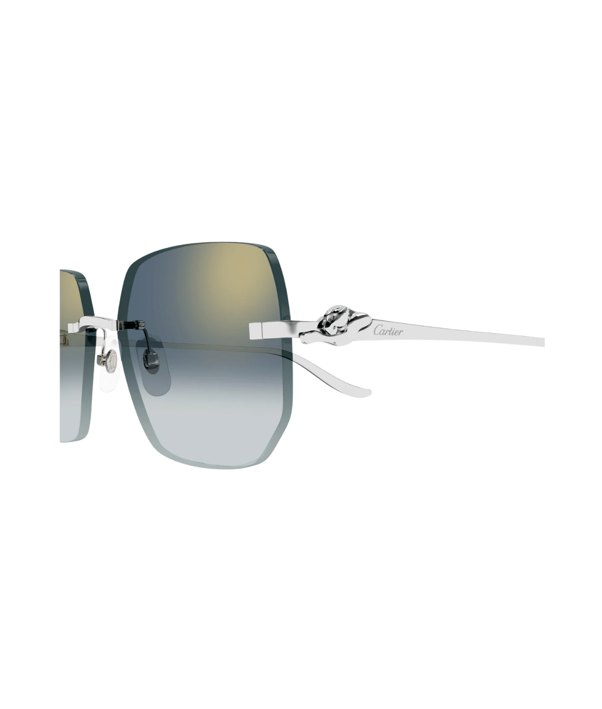 Cartier Panthère CT0549S rimless rectangle sunglasses in Shiny Silver-Blue, side view