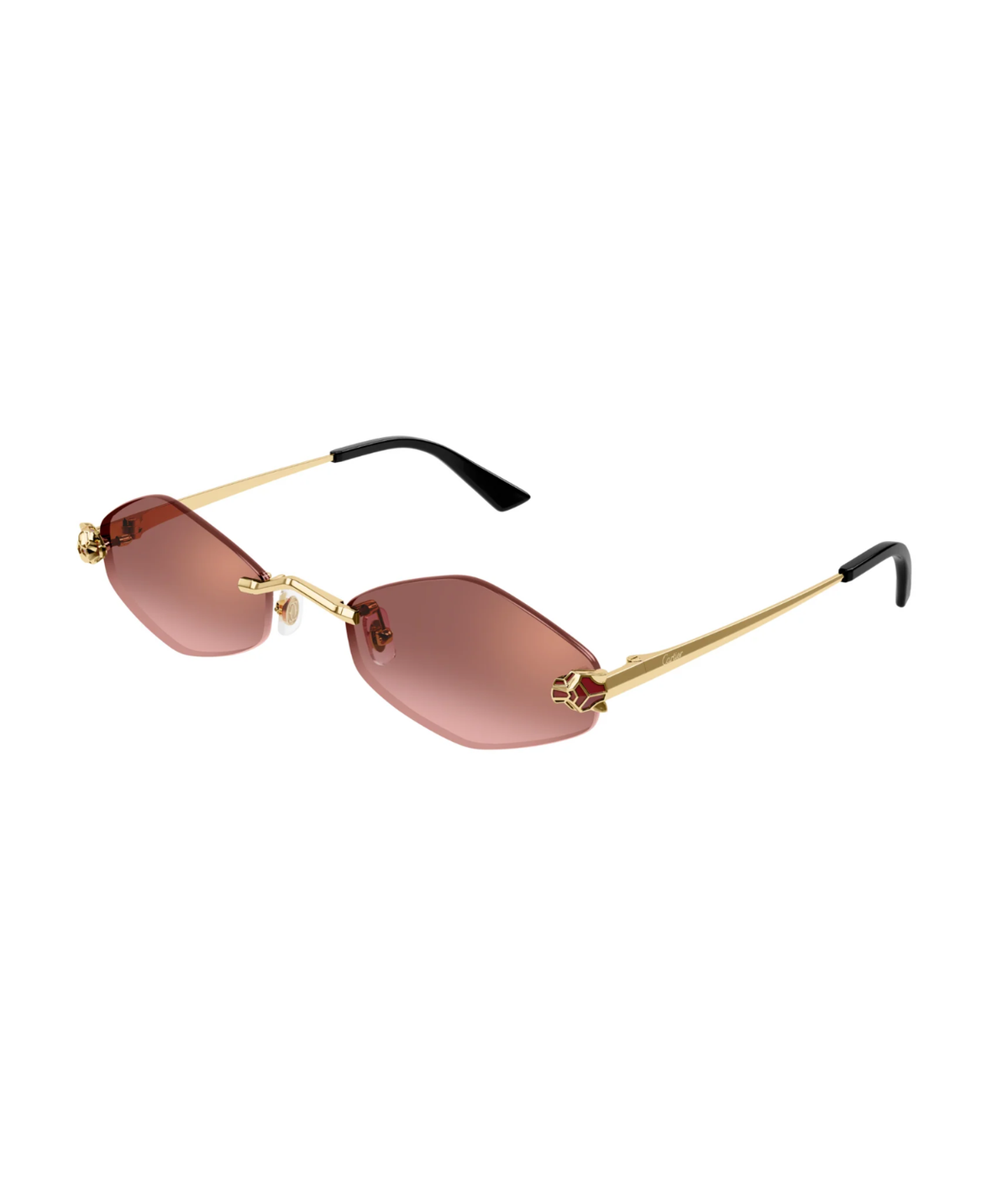 Cartier Panthère CT0433S rimless geometric sunglasses in Gold-Red, three-quarter view