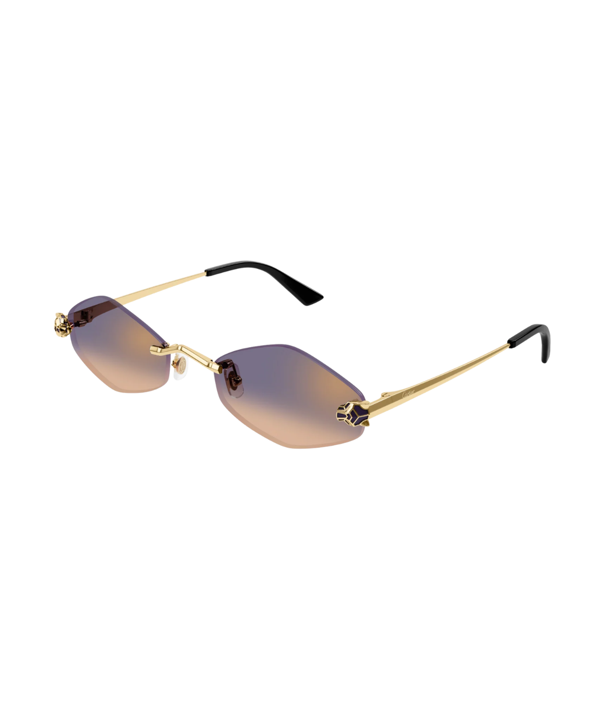 Cartier Panthère CT0433S rimless geometric sunglasses in Gold-Violet, three-quarter view