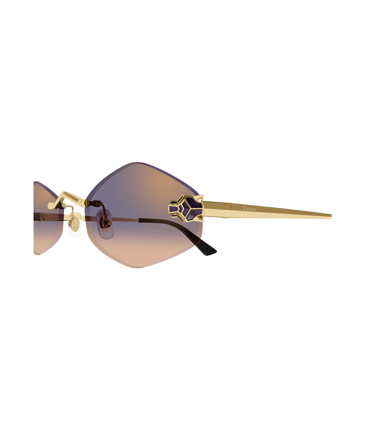 Cartier Panthère CT0433S rimless geometric sunglasses in Gold-Violet, side view