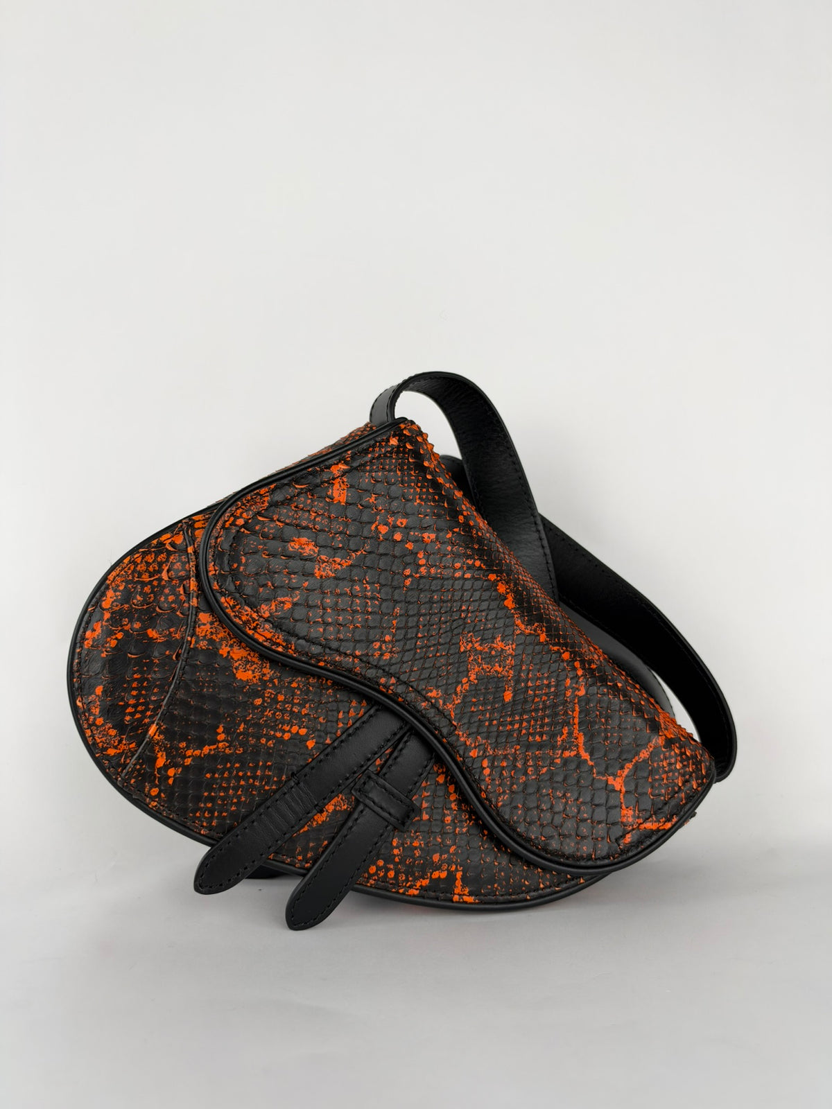 Christian Dior Saddle Bag Snakeskin Orange/Black