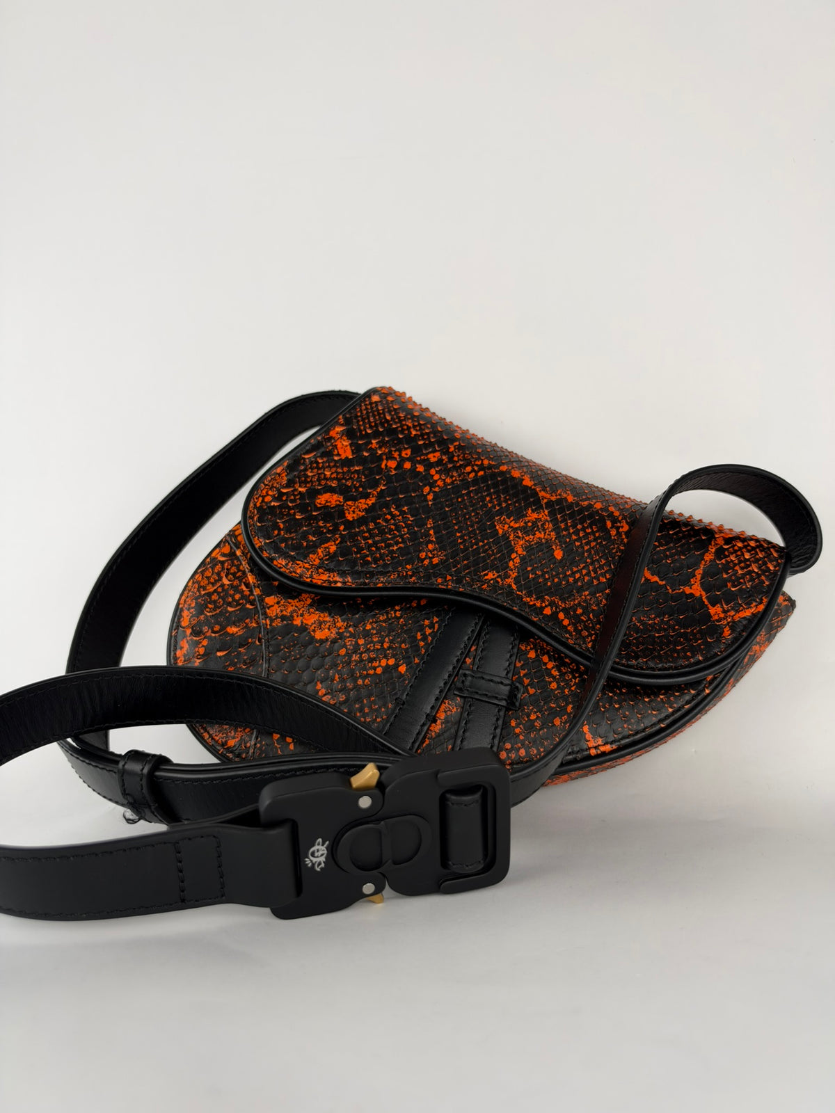 Christian Dior Saddle Bag Snakeskin Orange/Black