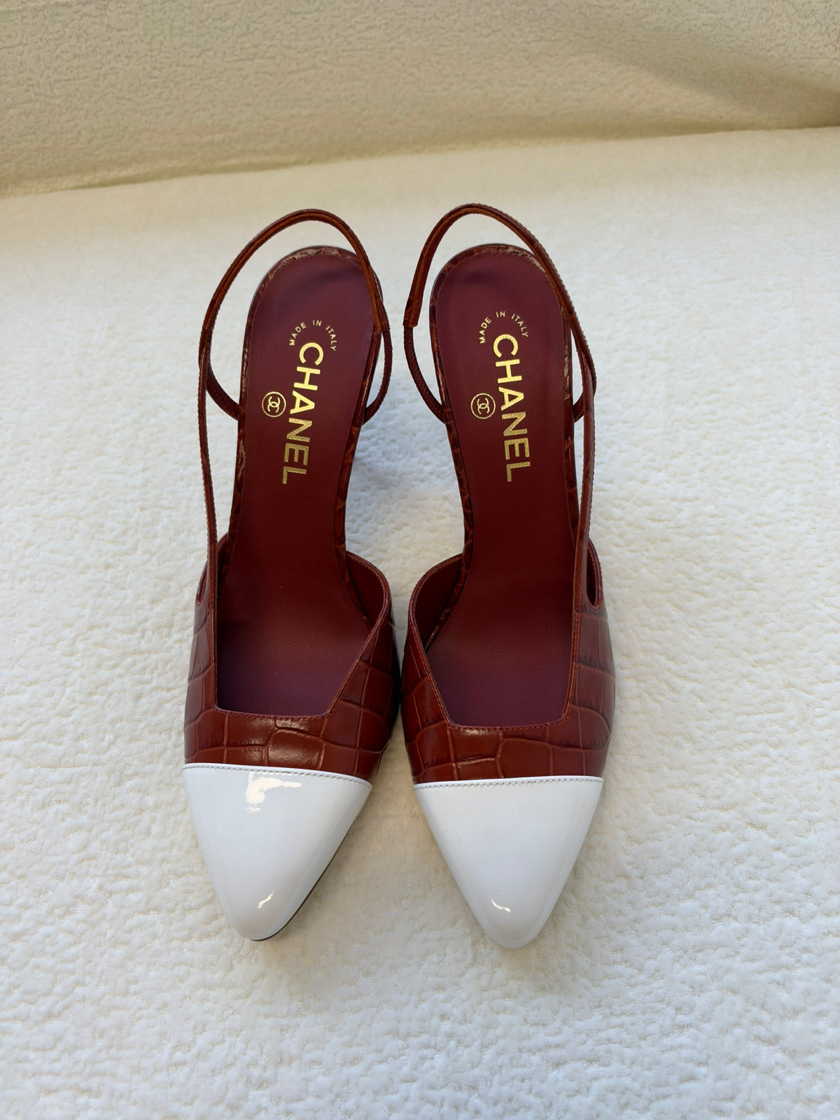 Chanel Slingback Dark Red / White 39.5