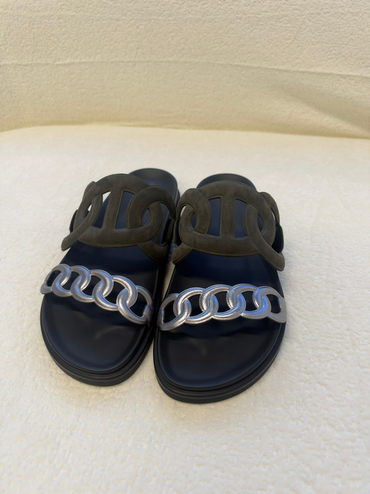 Hermès Extra Sandal Vert Forêt / Gris Argenté 39