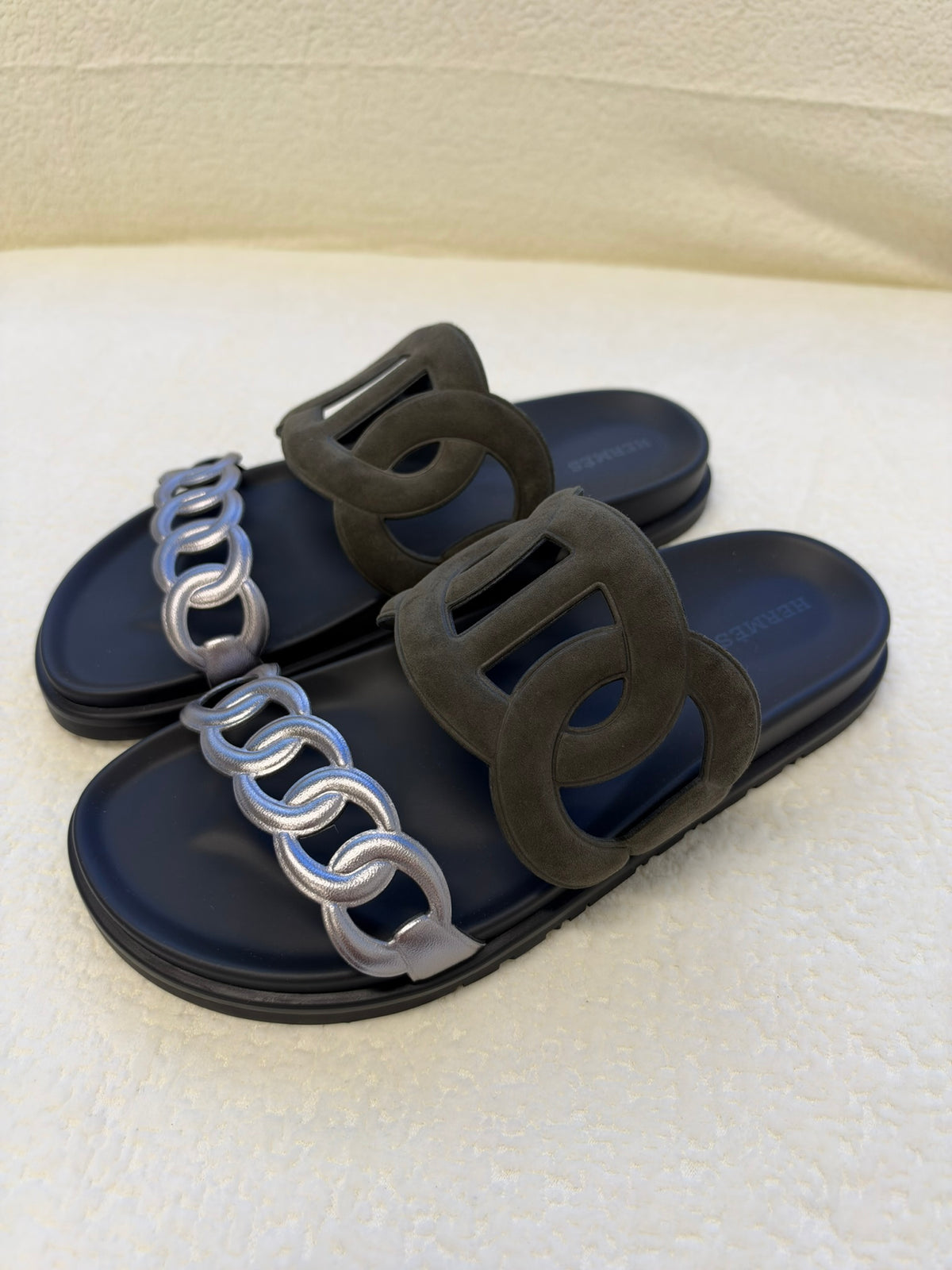 Hermès Extra Sandal Vert Forêt / Gris Argenté 39