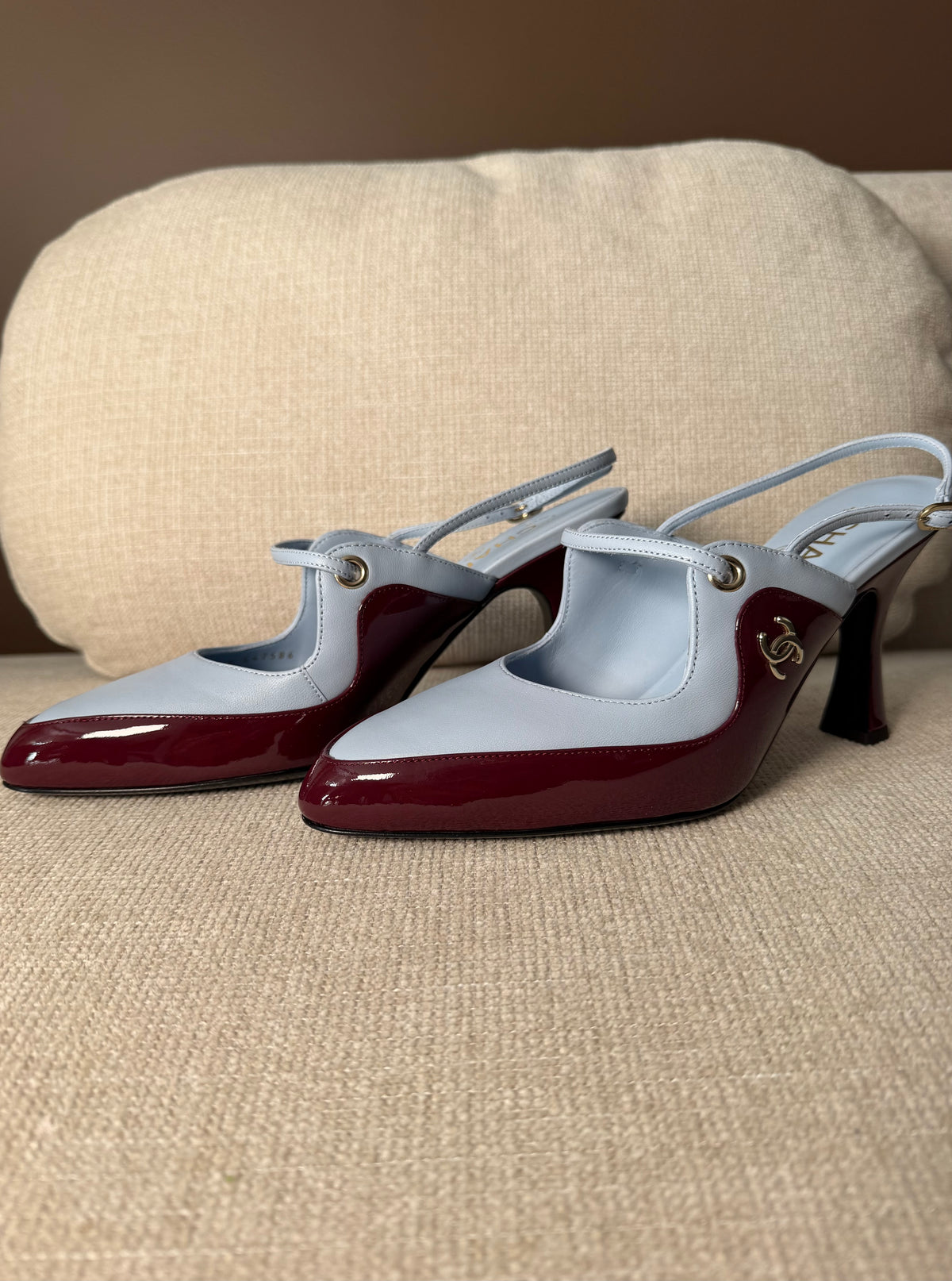 Chanel Slingback Light Blue / Dark Burgundy