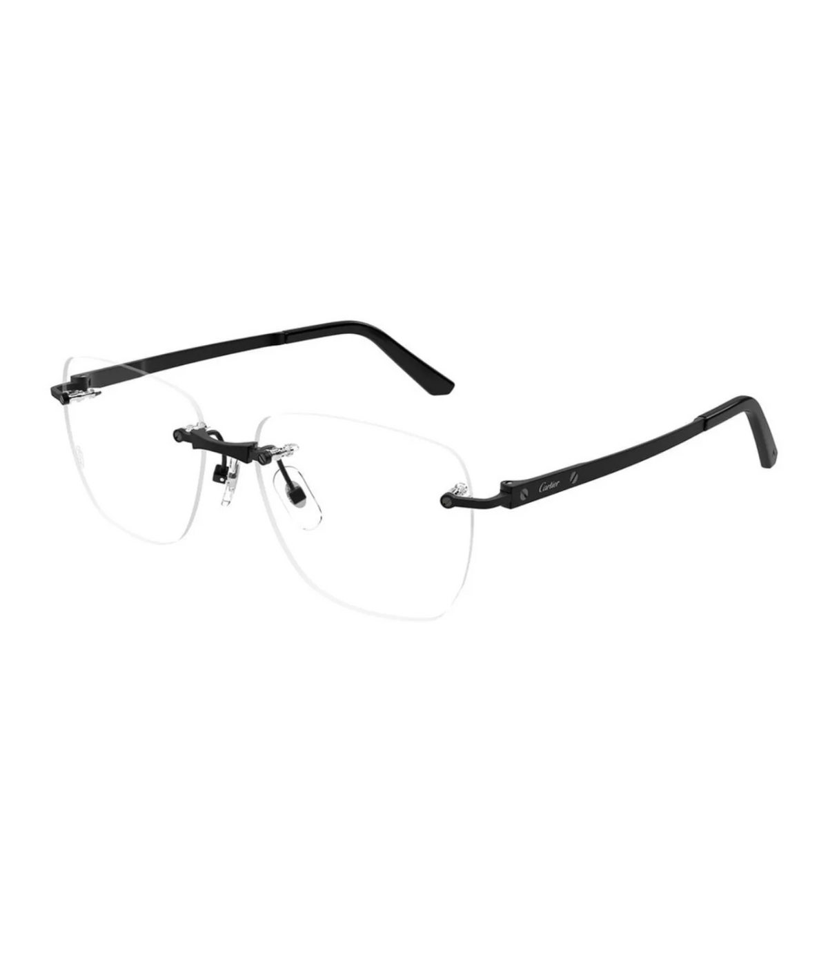 Cartier Première CT0512O rimless square eyeglasses in Black, three-quarter view