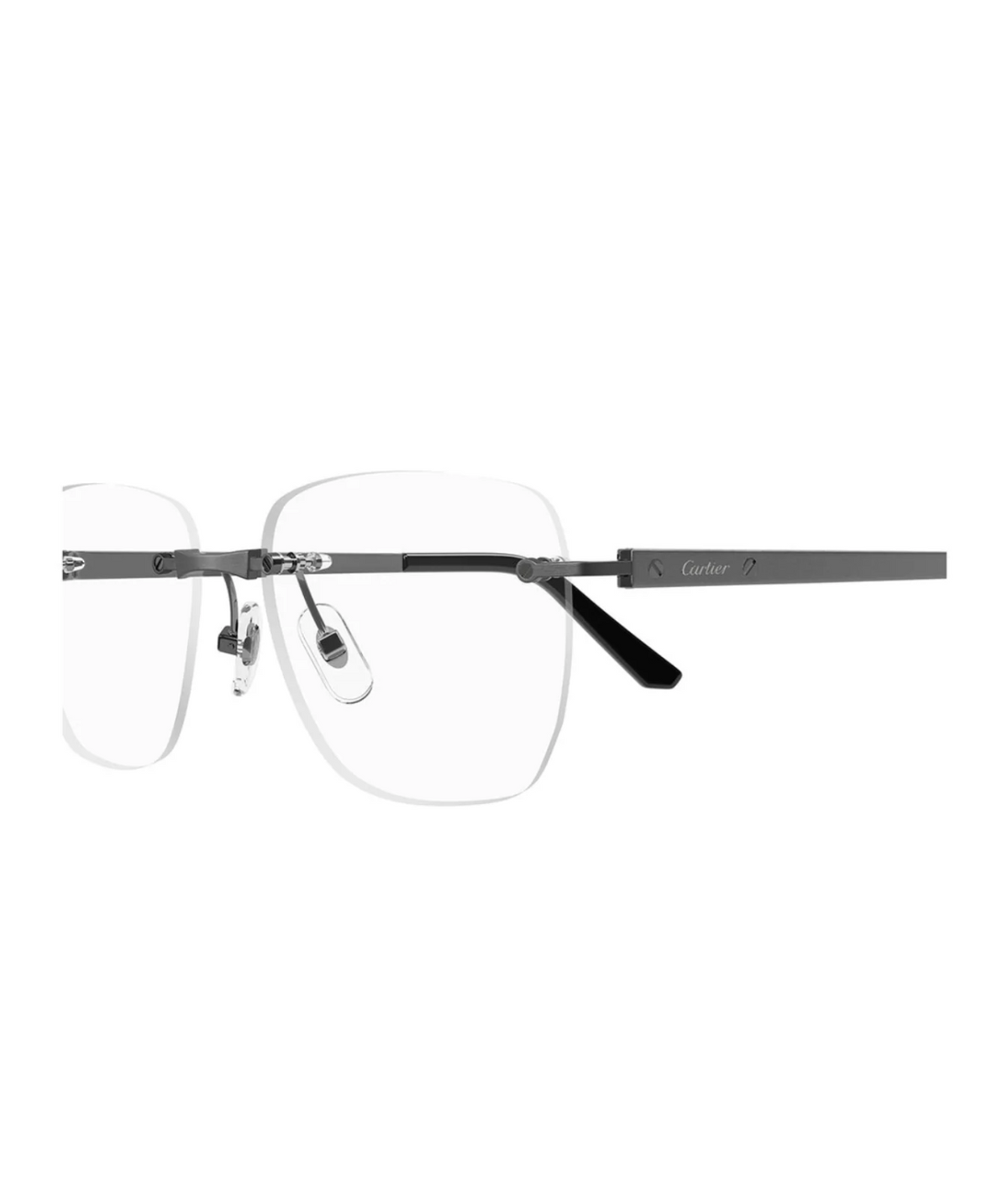 Cartier Première CT0512O rimless square eyeglasses in Ruthenium, side view