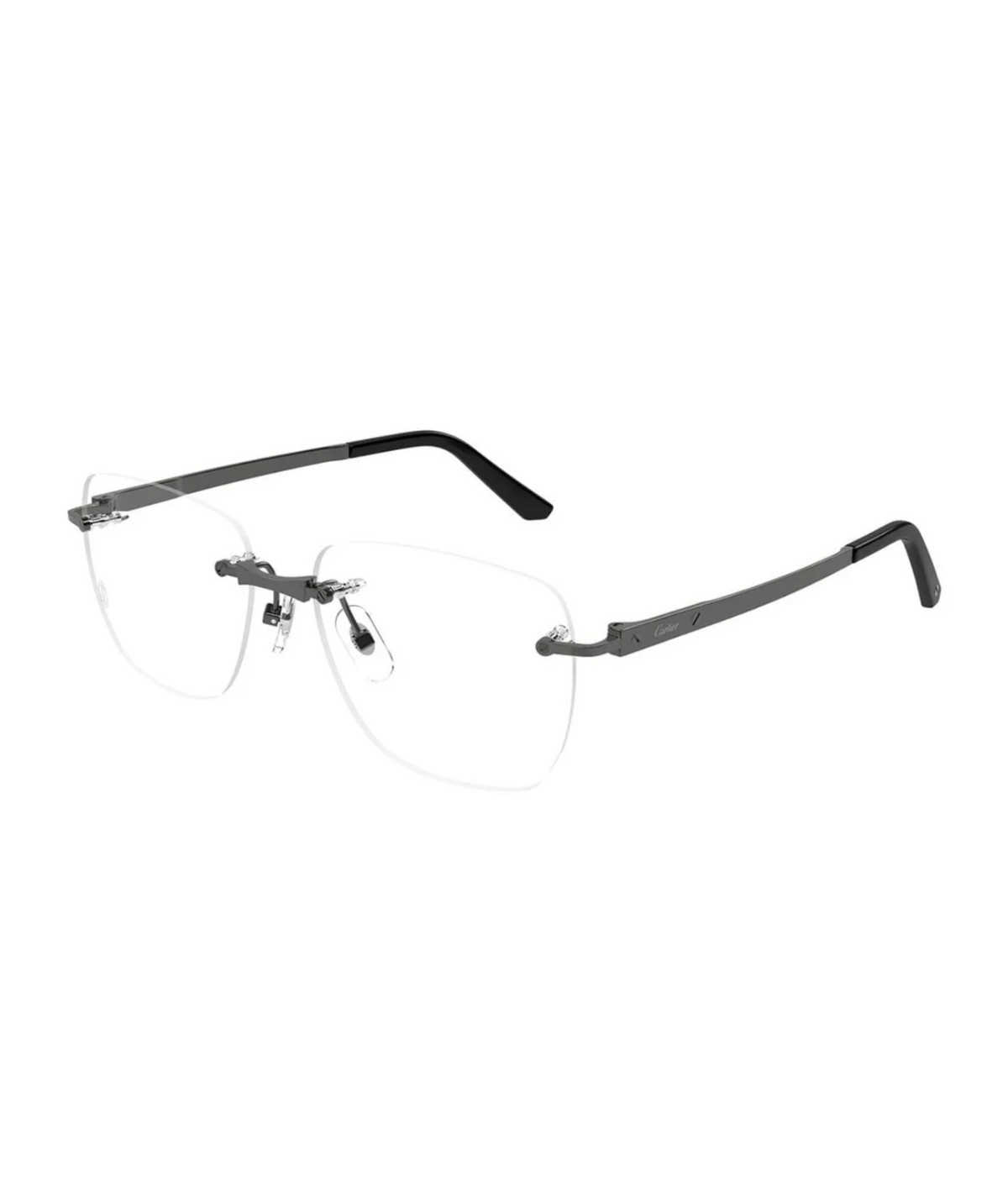 Cartier Première CT0512O rimless square eyeglasses in Ruthenium, three-quarter view
